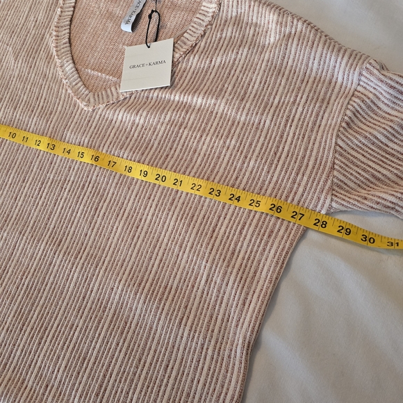NWT Grace + Karma Ribbed Knit V-Neck Top 1X Neutral Boho Minimalist - Picture 4 of 11